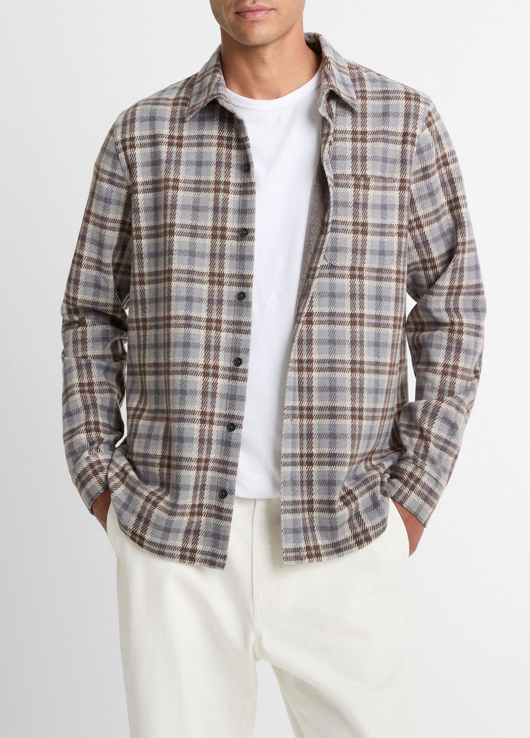 Plaid Cotton-Blend Shirt Jacket in Shirt Jackets - HEATHER FOG COMBO