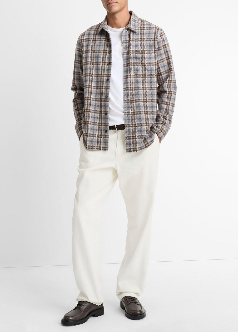 Plaid Cotton-Blend Shirt Jacket in Shirt Jackets - HEATHER FOG COMBO