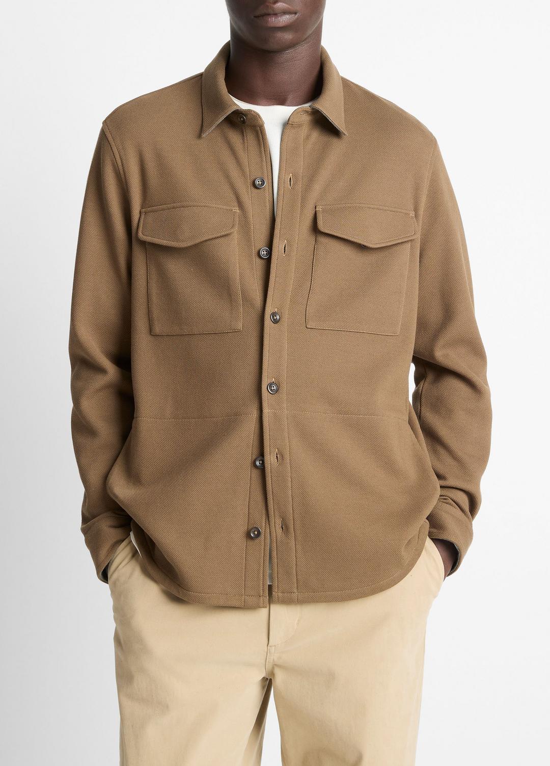 Double-Knit Cotton-Blend Piqué Shirt Jacket in Shirt Jackets - HIGHLANDS/MEDIUM HEATHER GREY