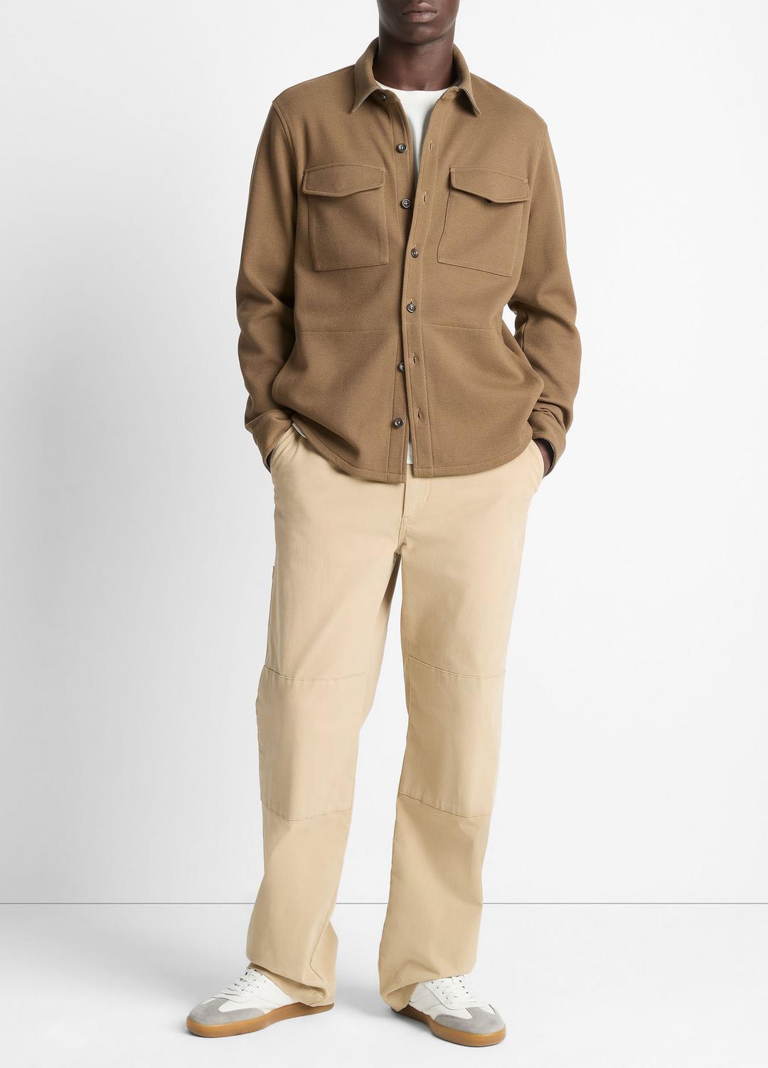 Double-Knit Cotton-Blend Piqué Shirt Jacket in Shirt Jackets - HIGHLANDS/MEDIUM HEATHER GREY