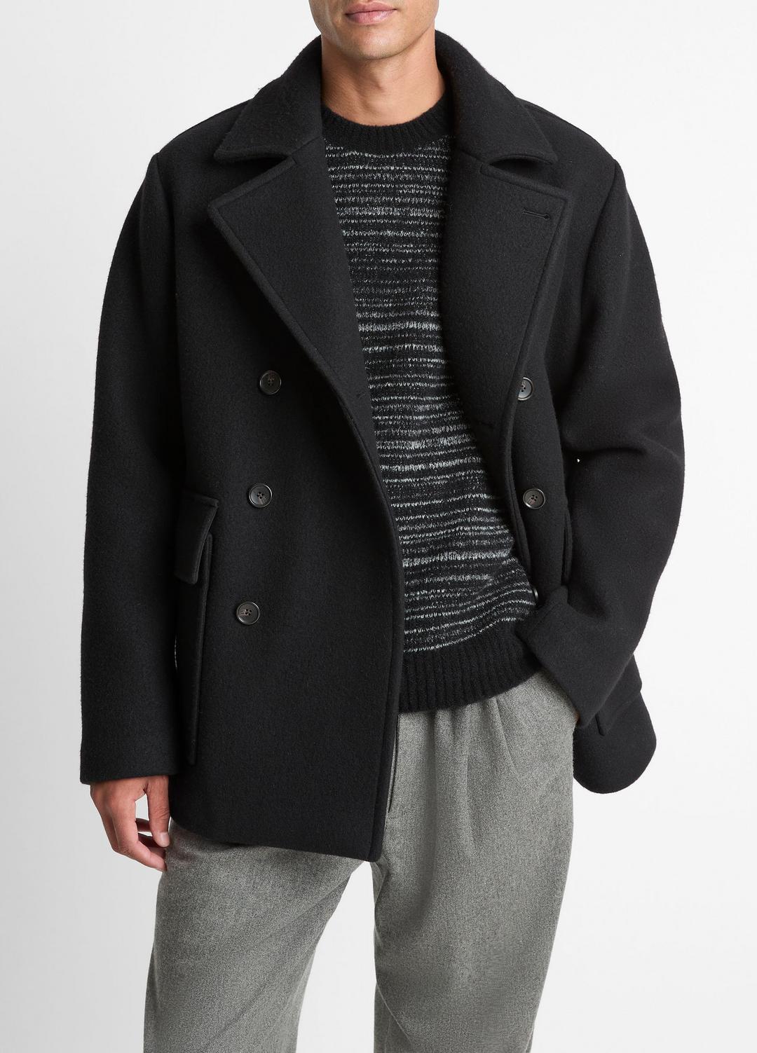 Italian Wool-Blend Peacoat in Coats - BLACK