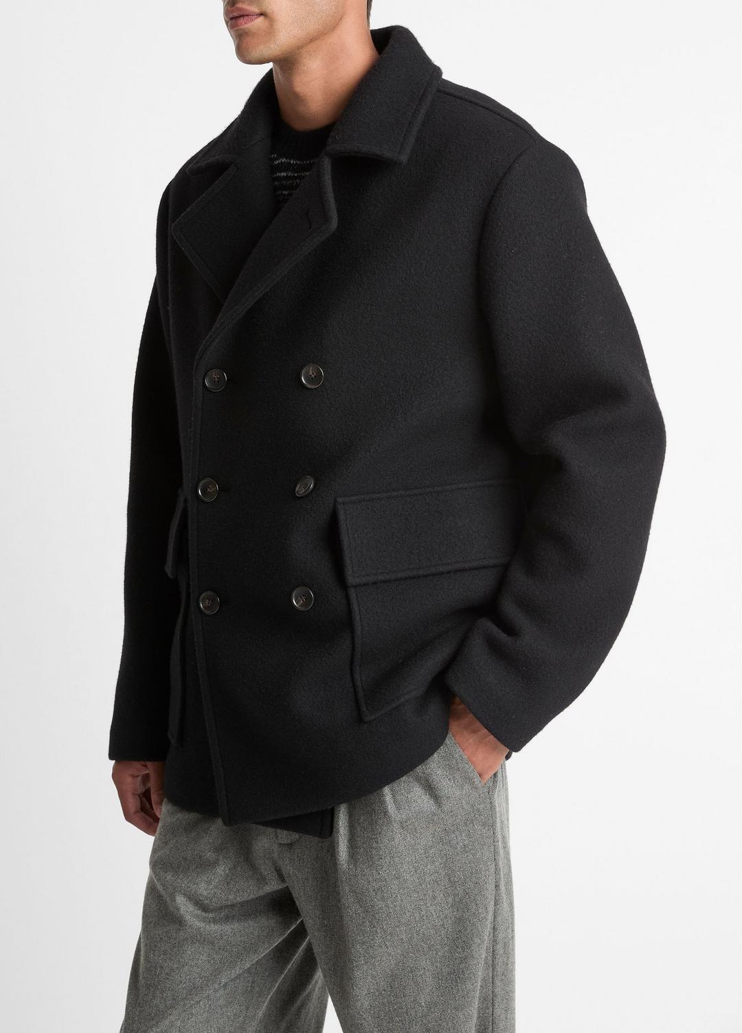 Italian Wool-Blend Peacoat in Coats - BLACK
