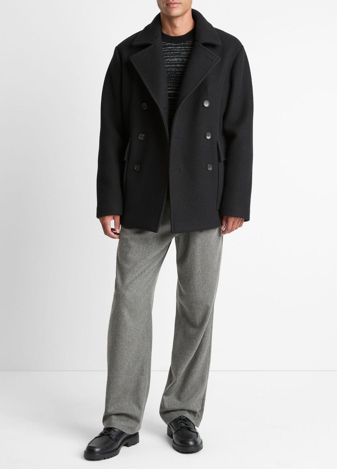 Italian Wool-Blend Peacoat in Coats - BLACK