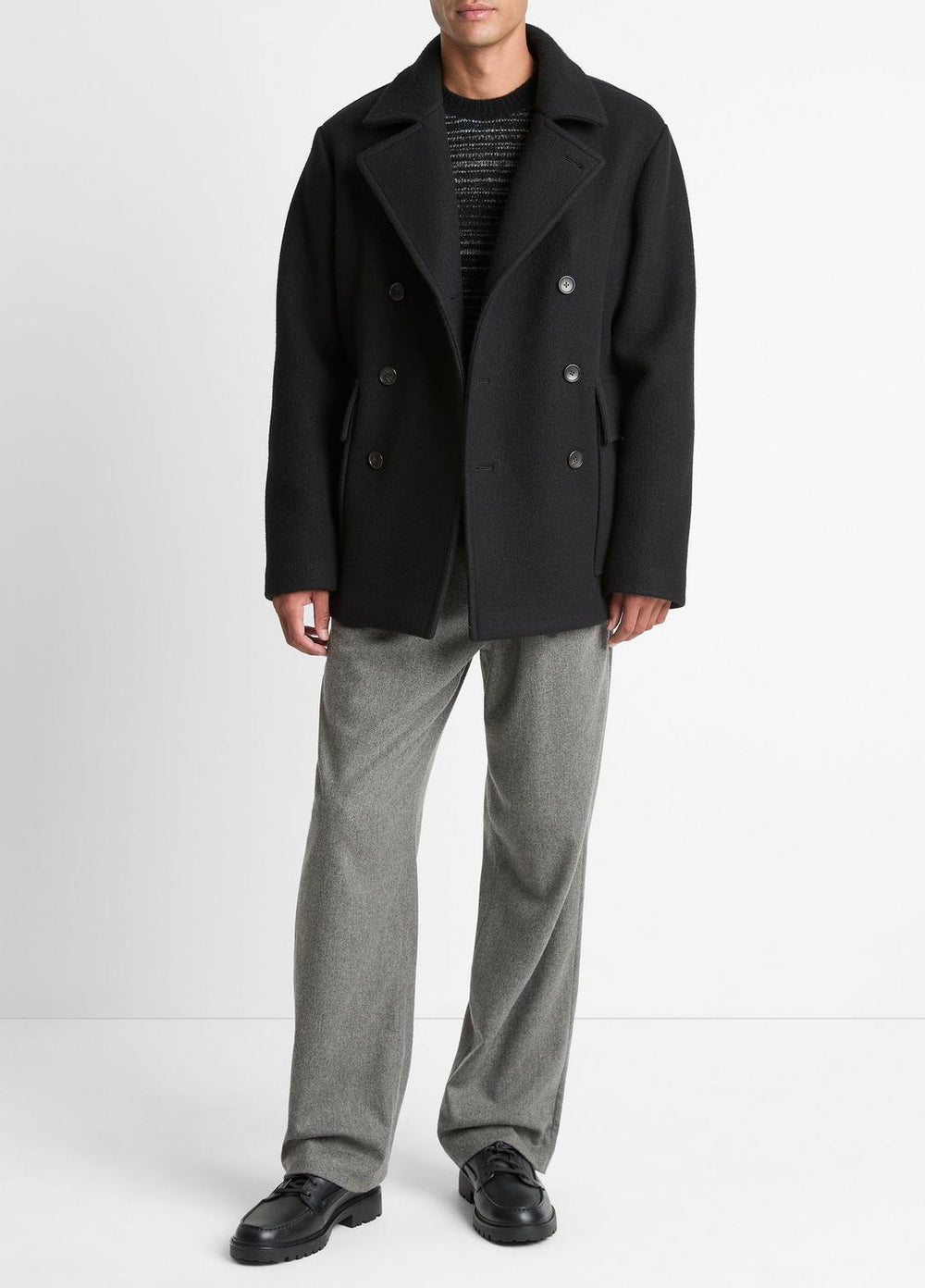 Italian Wool-Blend Peacoat in Coats - BLACK