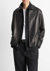 Leather Zip-Up Jacket in Leather Jackets - BLACK