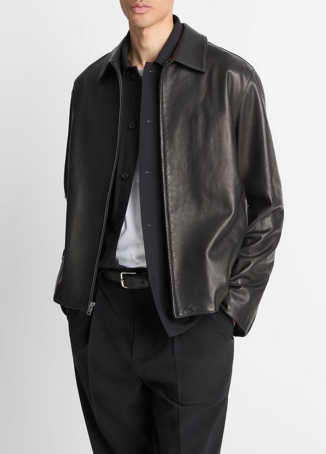 Leather Zip-Up Jacket in Leather Jackets - BLACK
