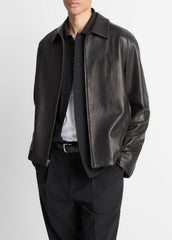 Leather Zip-Up Jacket in Leather Jackets - BLACK