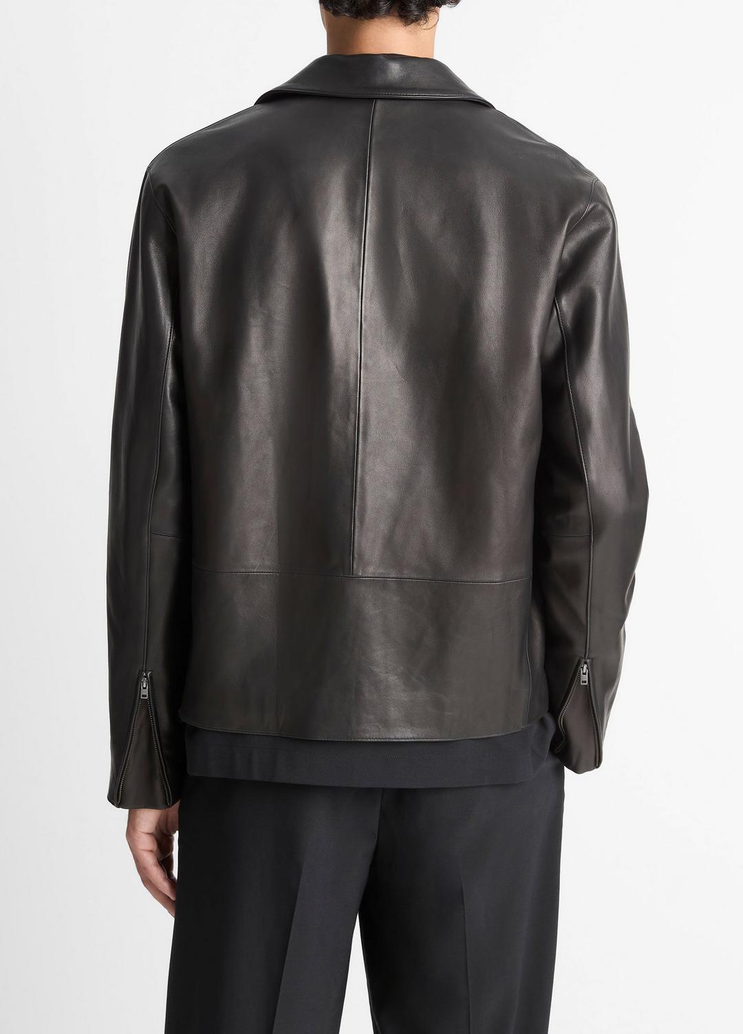 Leather Zip-Up Jacket in Leather Jackets - BLACK