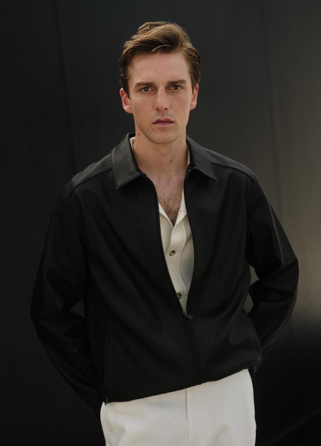 Leather Zip-Up Jacket in Leather Jackets - BLACK