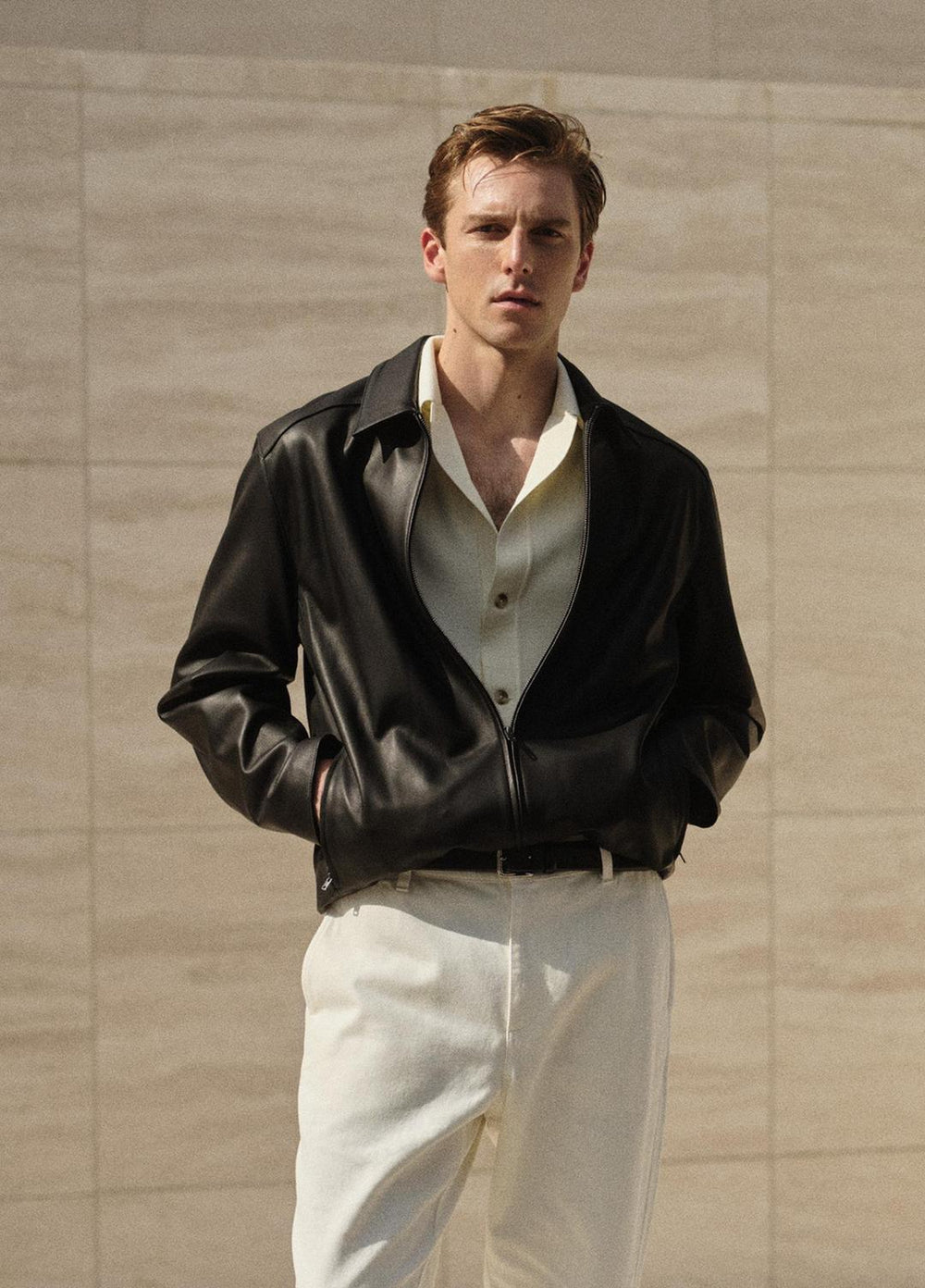 Leather Zip-Up Jacket in Leather Jackets - BLACK