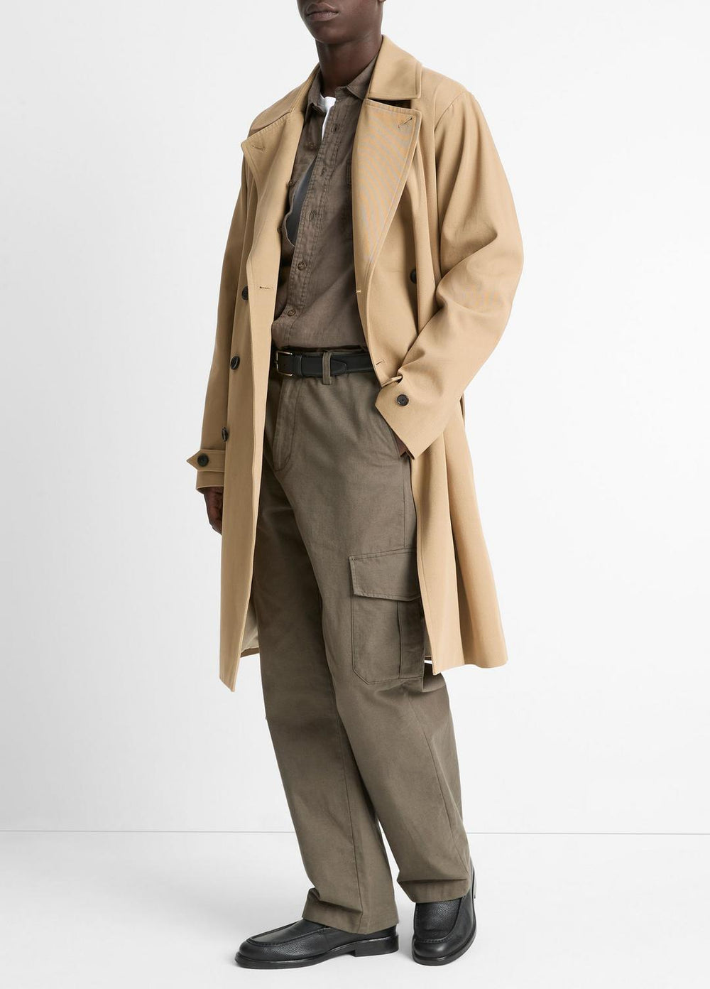Italian Cotton Double-Breasted Trench Coat in Coats - LIGHT BEACHWOOD