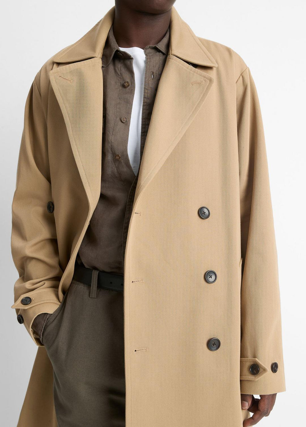 Italian Cotton Double-Breasted Trench Coat in Coats - LIGHT BEACHWOOD