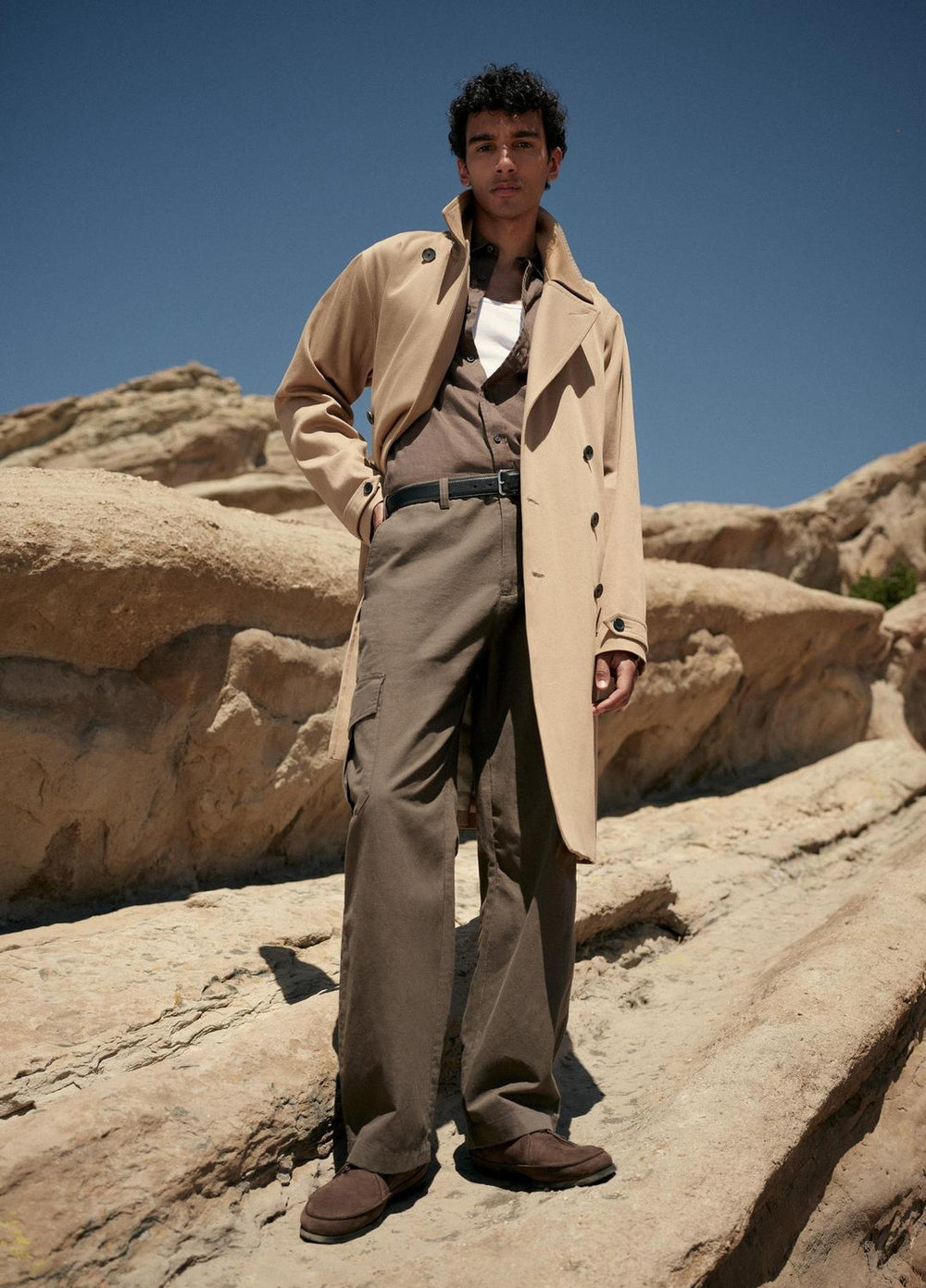 Italian Cotton Double-Breasted Trench Coat in Coats - LIGHT BEACHWOOD