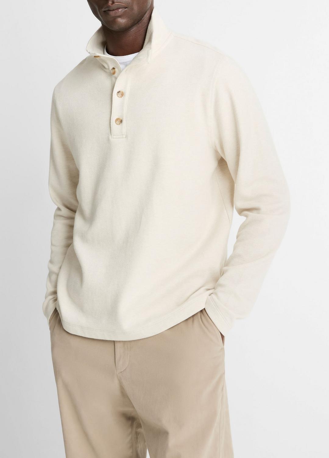 Cotton Button Mock-Neck Pullover in Sweatshirts & Hoodies - HEATHER BONE