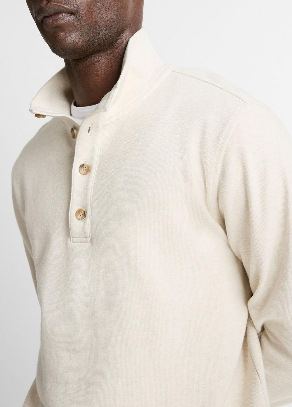 Cotton Button Mock-Neck Pullover in Sweatshirts & Hoodies - HEATHER BONE