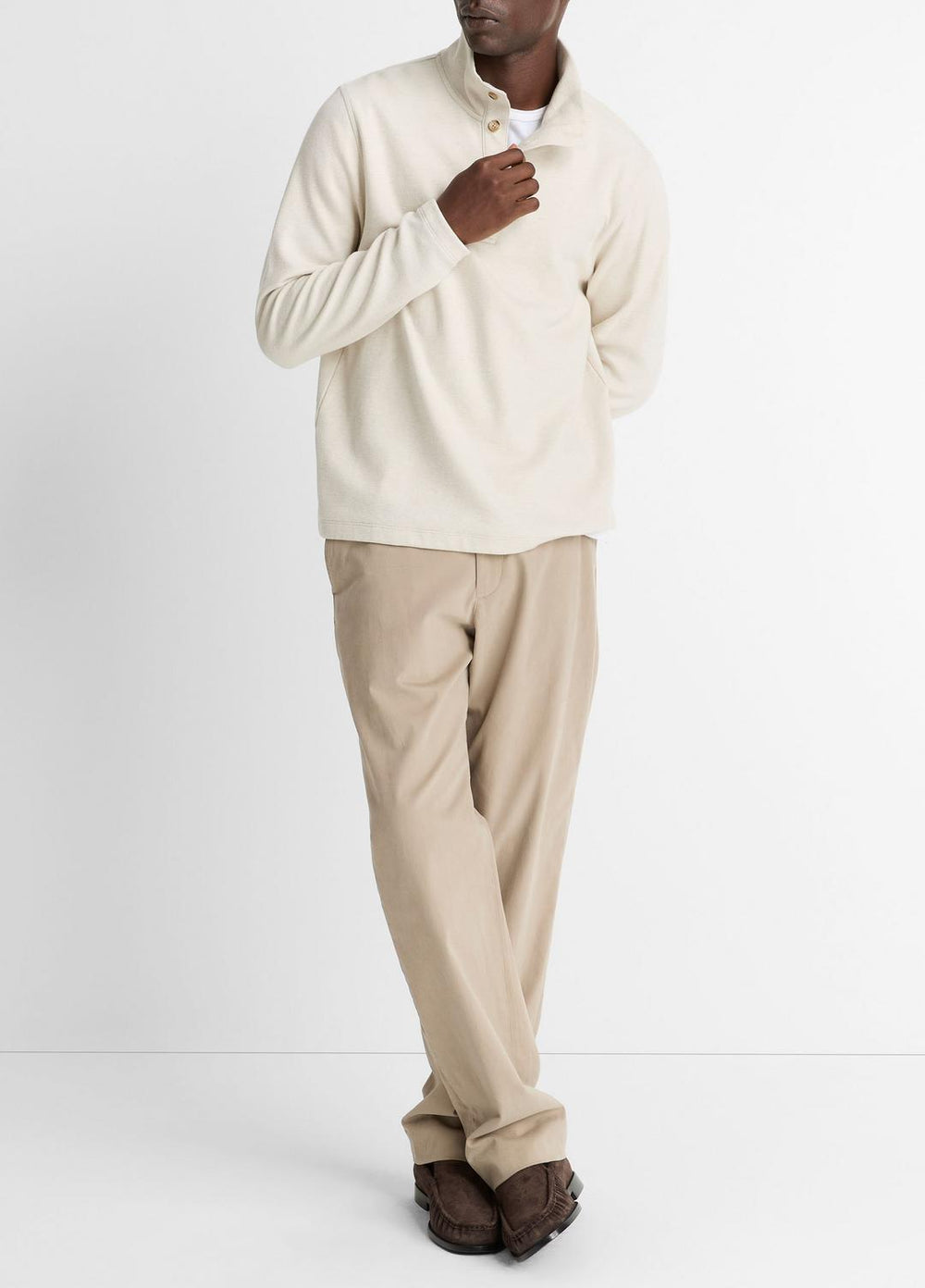 Cotton Button Mock-Neck Pullover in Sweatshirts & Hoodies - HEATHER BONE