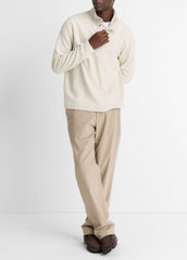 Cotton Button Mock-Neck Pullover in Sweatshirts & Hoodies - HEATHER BONE