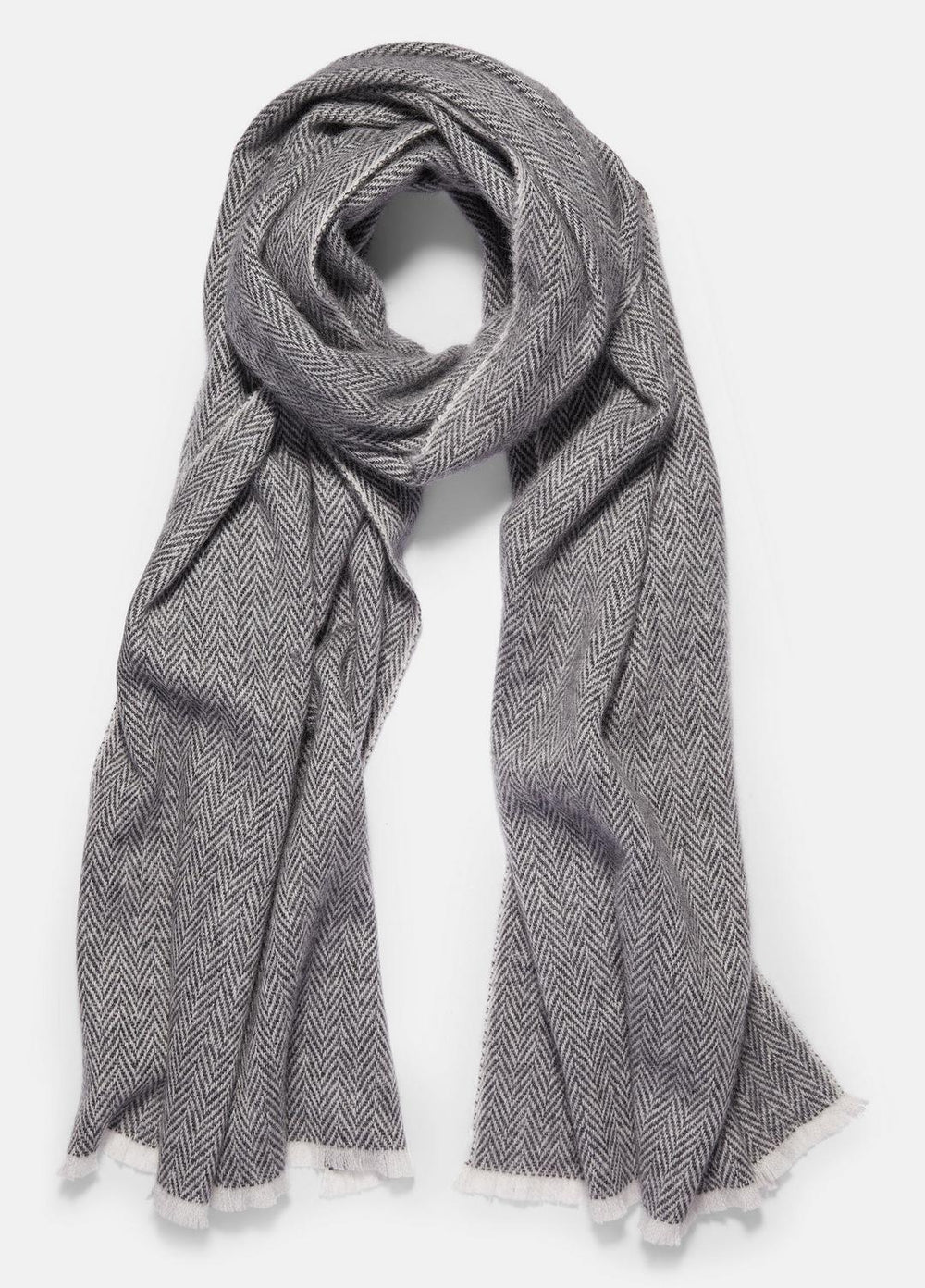 Herringbone Cashmere Scarf in Scarves & Hats - WHITE/BLACK
