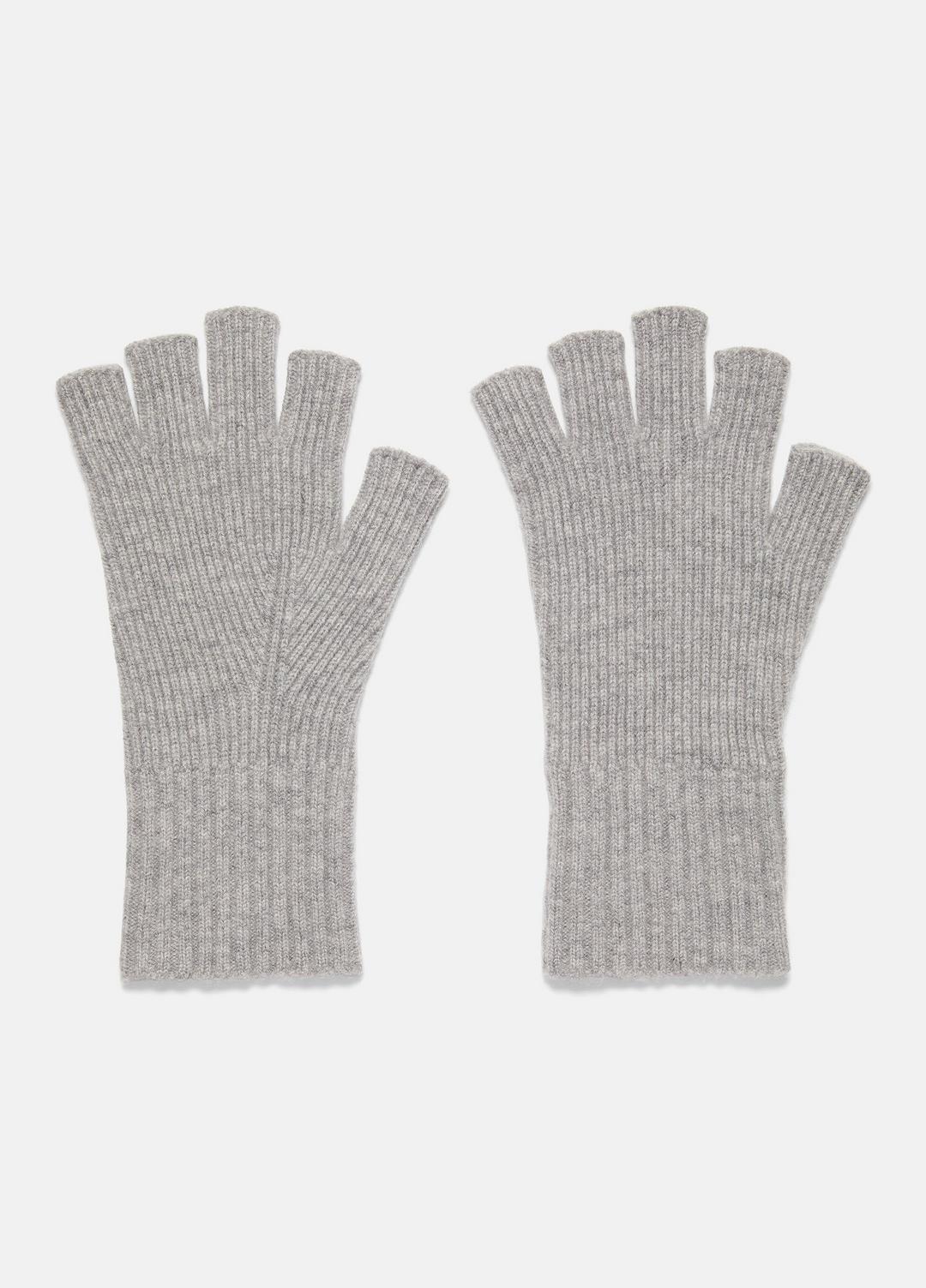 Wool-Cashmere Rib-Knit Fingerless Glove in Gloves - HEATHER GREY