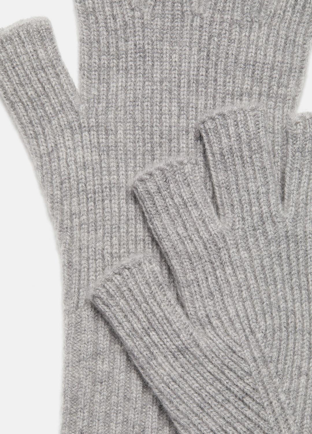 Wool-Cashmere Rib-Knit Fingerless Glove in Gloves - HEATHER GREY