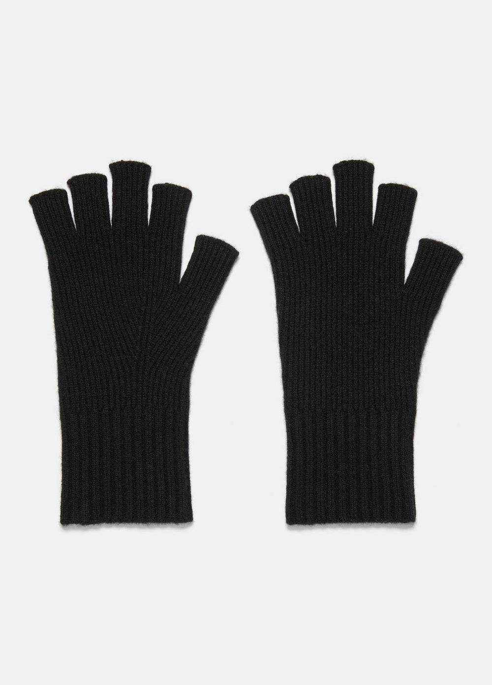 Wool-Cashmere Rib-Knit Fingerless Glove in Gloves - HEATHER BLACK