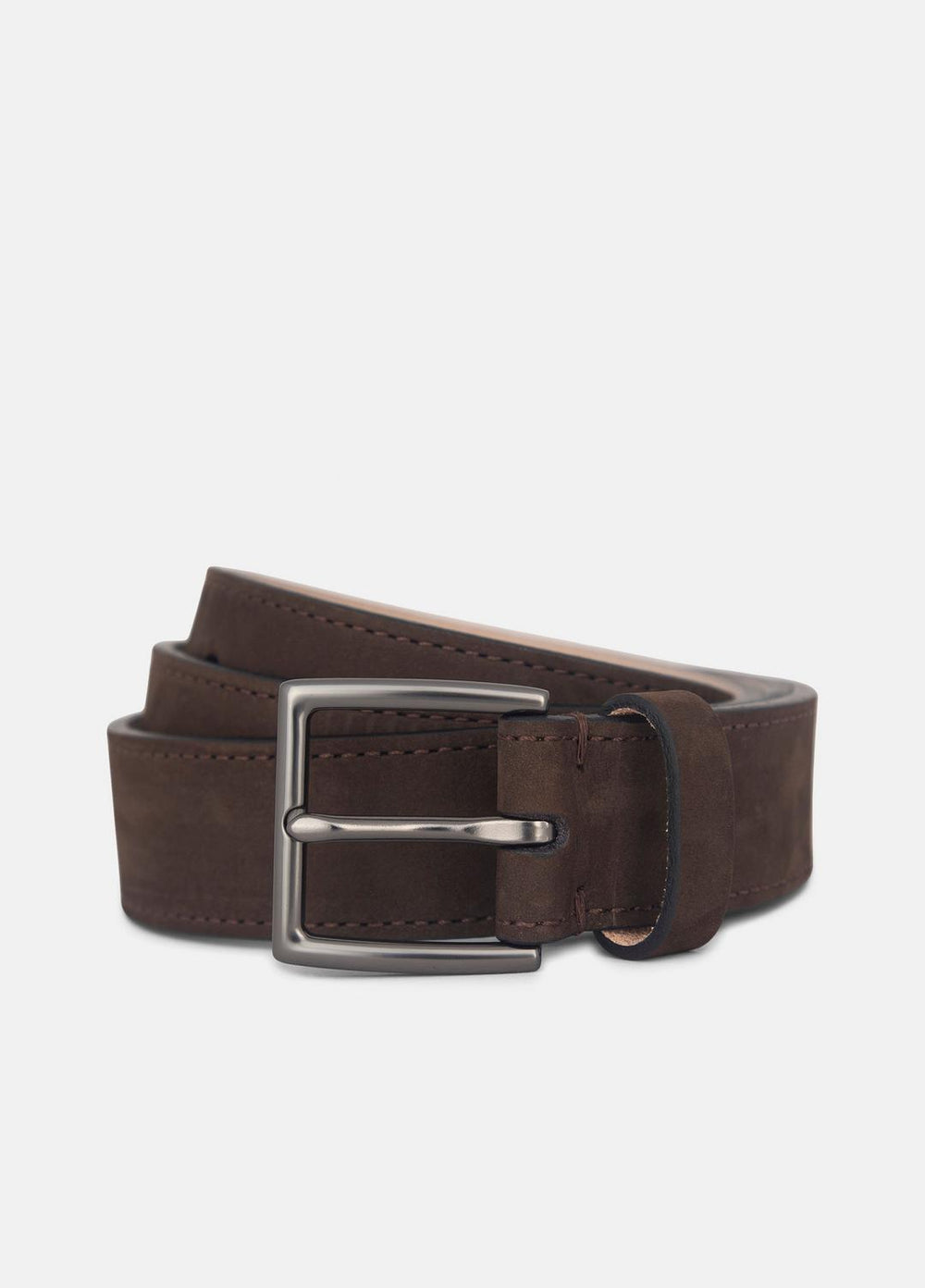 Men's 32mm Nubuck Leather Belt in Belts - DARK ROAST/MATTE GUNMETAL