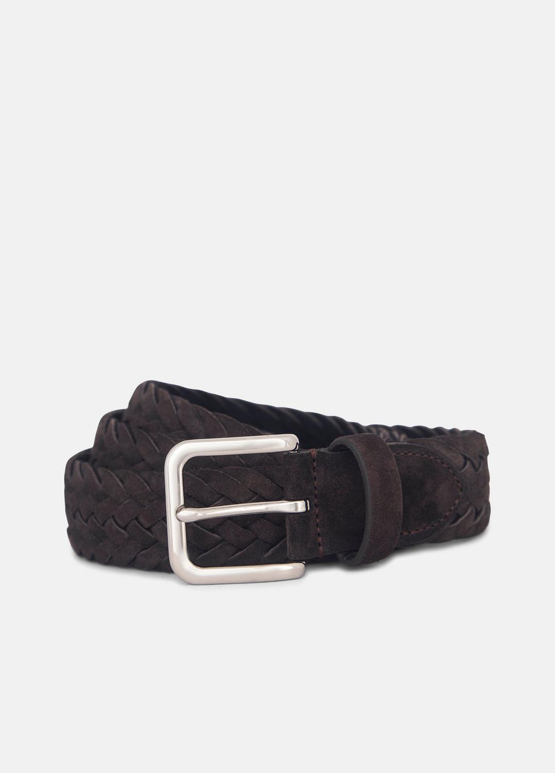 Men's 35mm Woven Suede Belt in Belts - CHOCOLATE/PALLADIUM