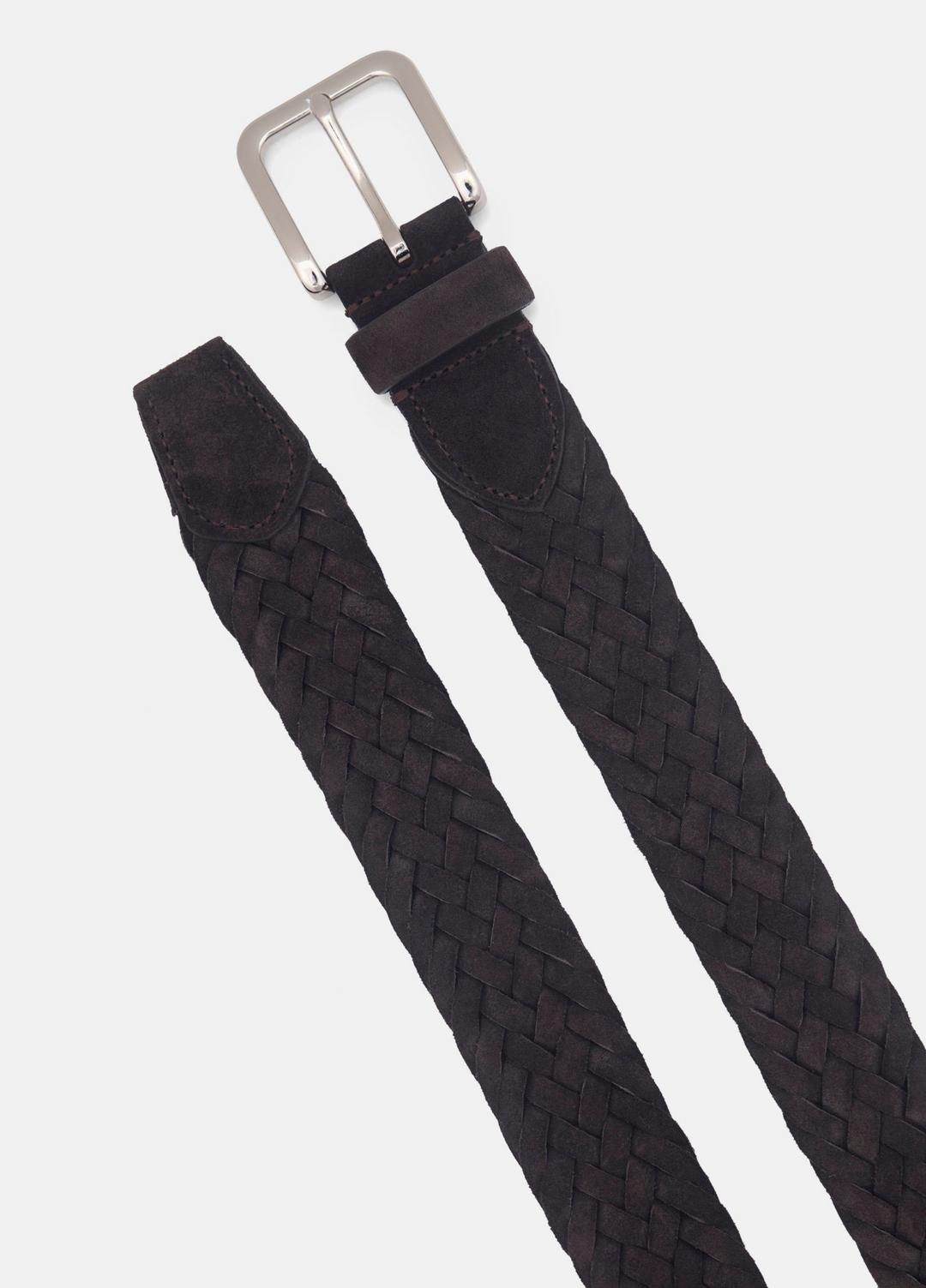 Men's 35mm Woven Suede Belt in Belts - CHOCOLATE/PALLADIUM