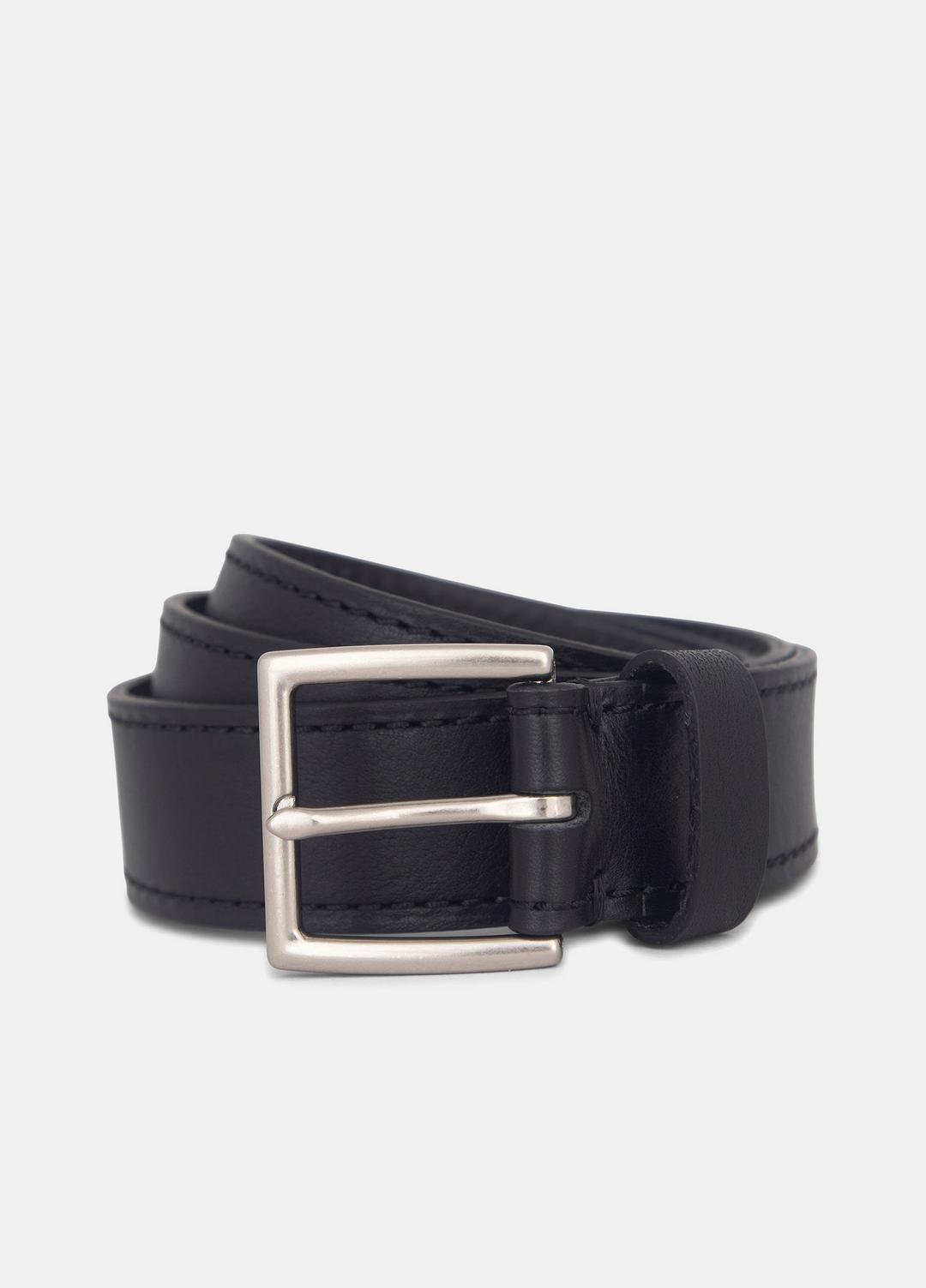 Men's 35mm Stitched Leather Belt in Belts - BLACK/DULL NICKEL