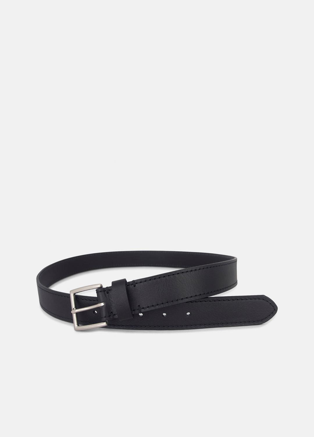 Men's 35mm Stitched Leather Belt in Belts - BLACK/DULL NICKEL