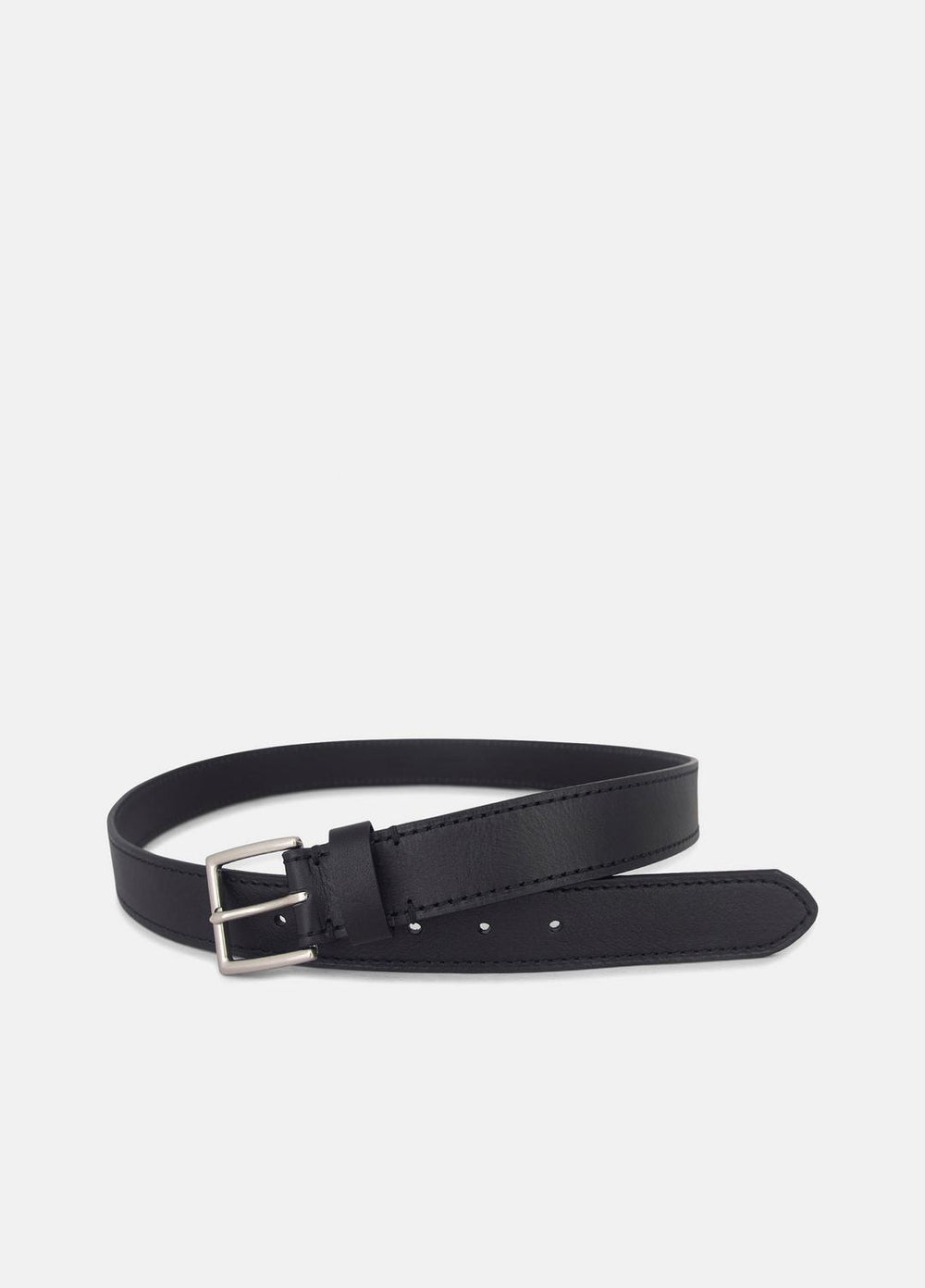 Men's 35mm Stitched Leather Belt in Belts - BLACK/DULL NICKEL