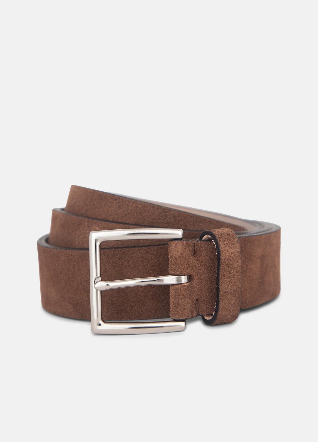 Men's 35mm Suede Belt in Belts - CHOCOLATE/PALLADIUM