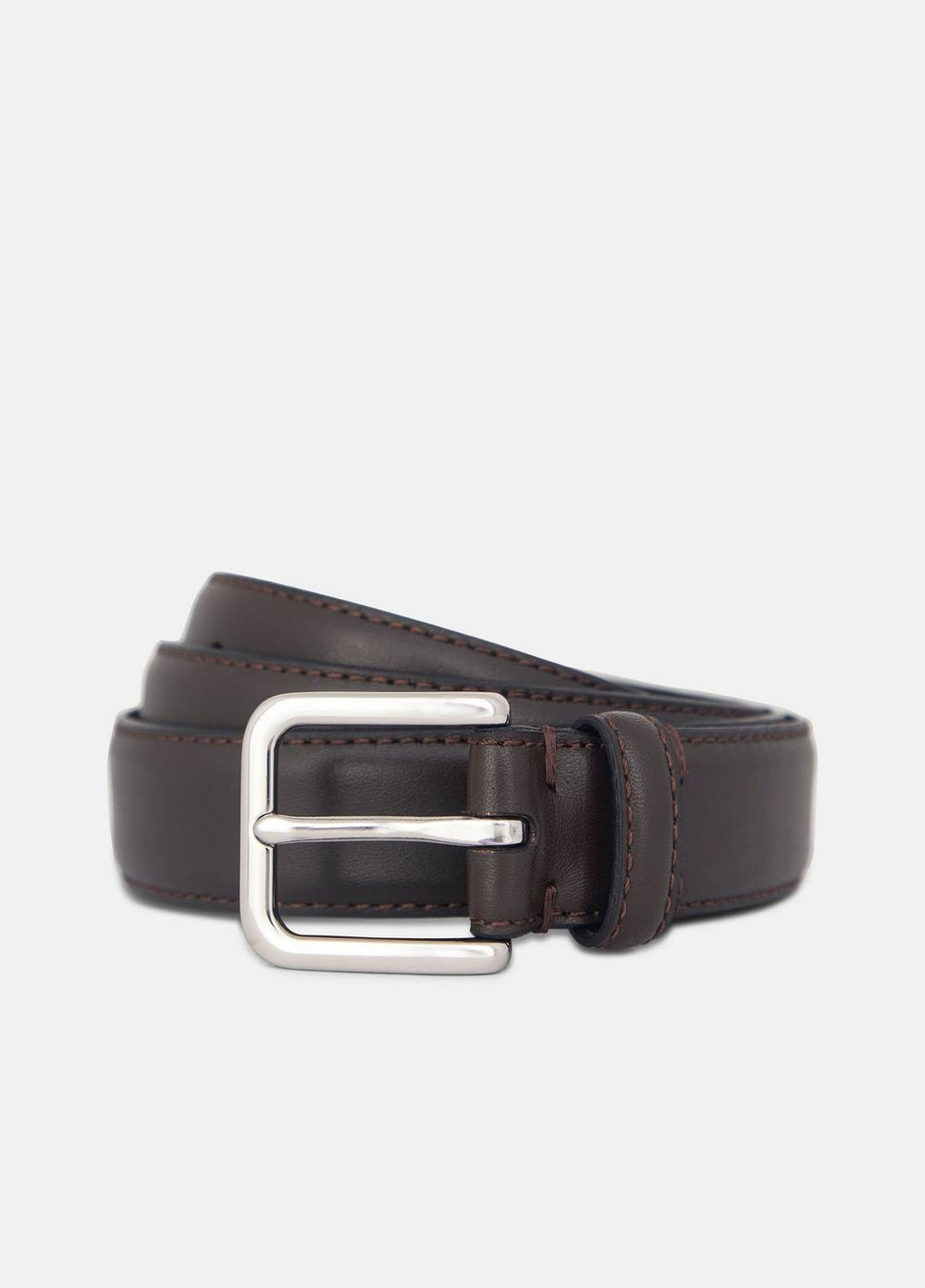 Men’s 30mm Stitched Leather Belt in Belts - CACAO BROWN