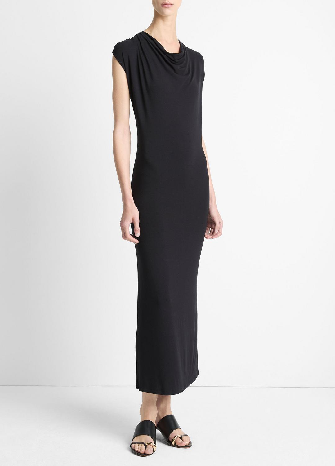 Jersey Draped Cowl-Neck Dress in Dresses & Skirts - BLACK