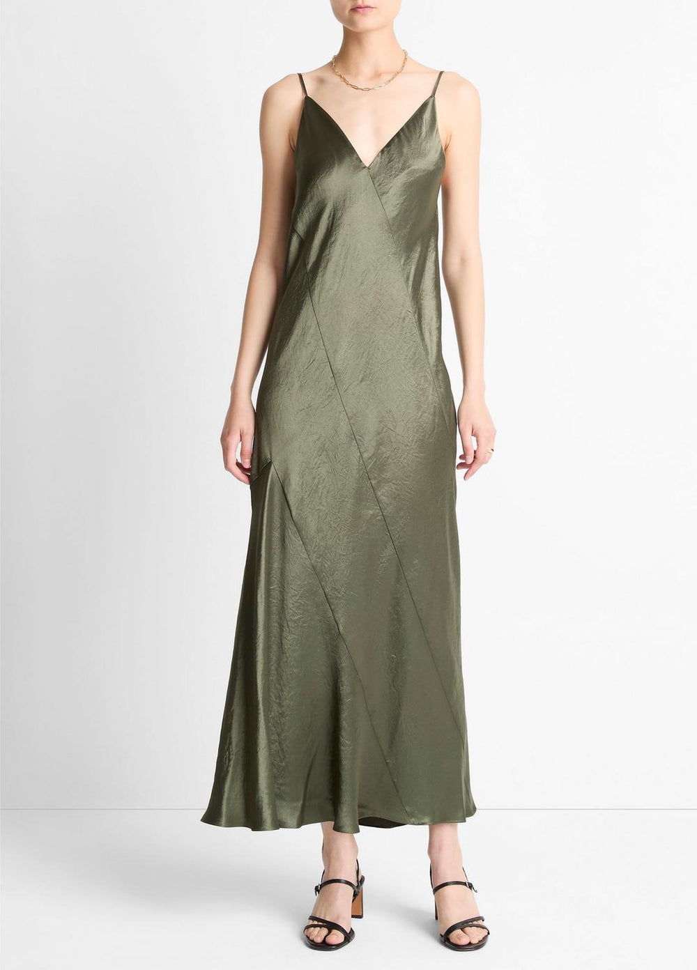 Paneled Satin Bias Slip Dress in Dresses & Skirts - HERBA