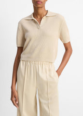 Ribbed Silk-Cotton Polo Sweater in Sweaters - PALE CANYON
