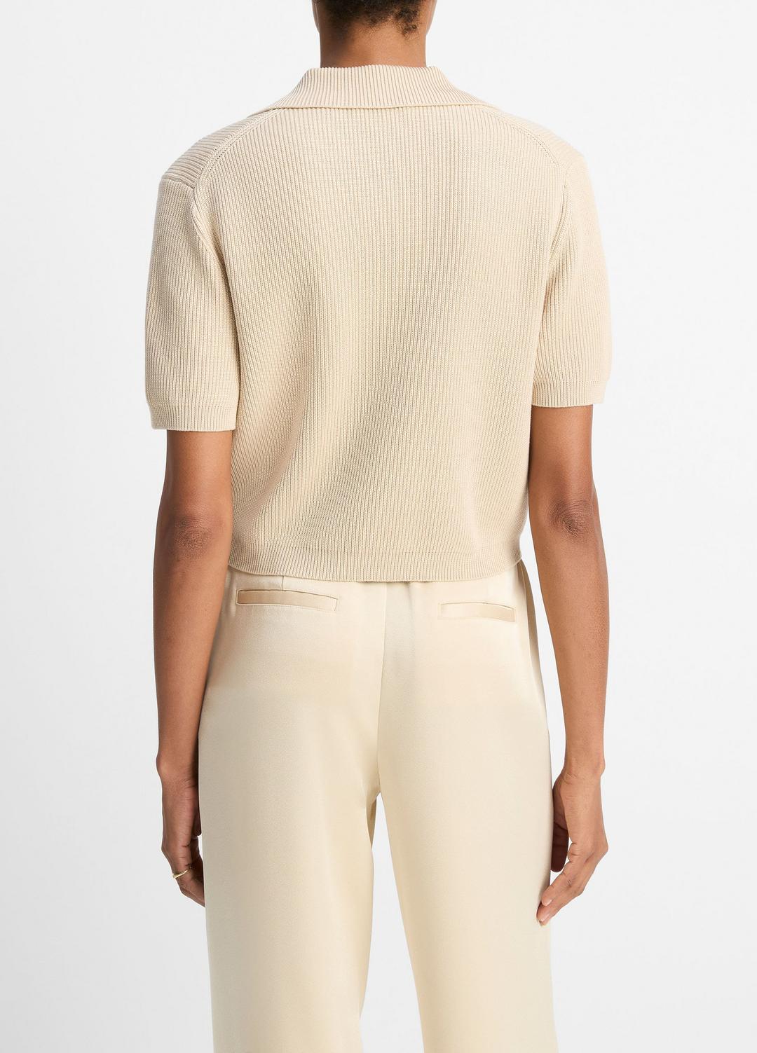 Ribbed Silk-Cotton Polo Sweater in Sweaters - PALE CANYON