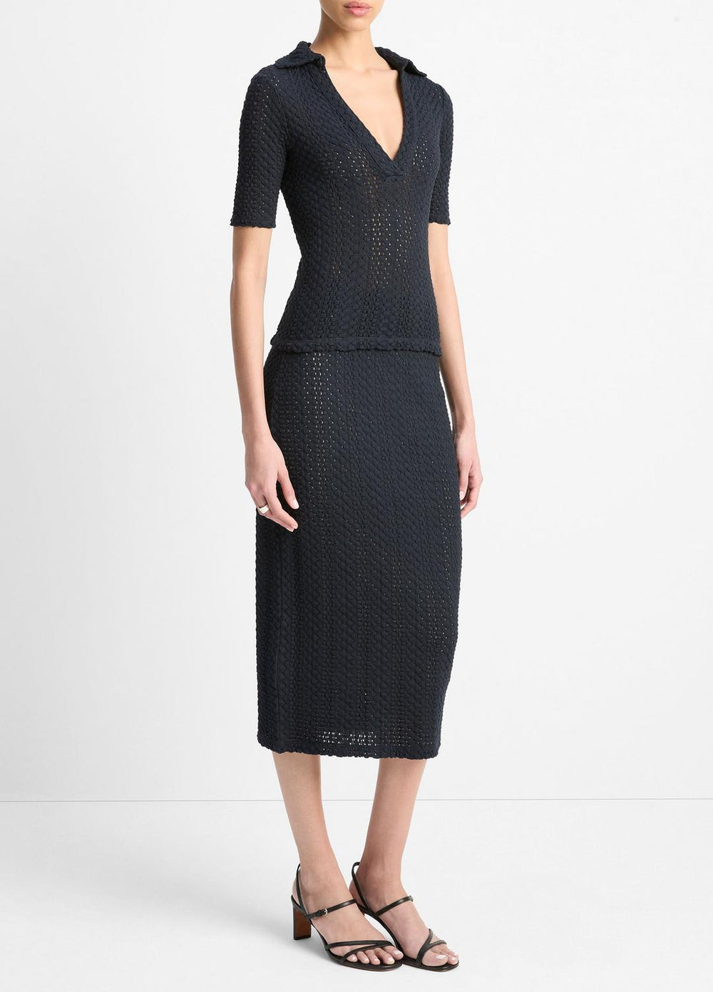 Textural Cotton Midi Skirt in Dresses & Skirts - COASTAL BLUE