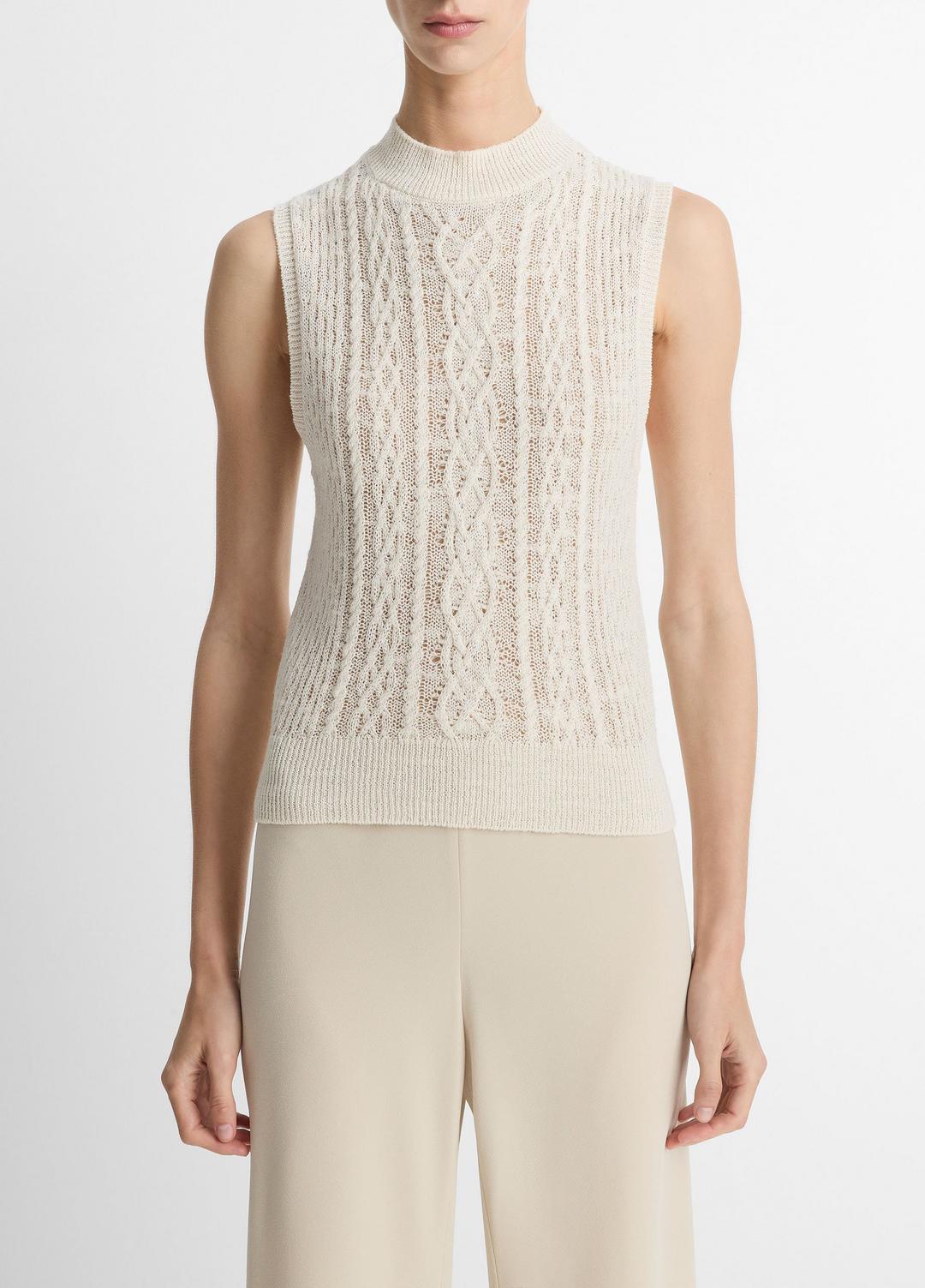 Cable Cotton-Blend Double-Layer Shell in Sweaters - OFF WHITE/GOLD CLIFF