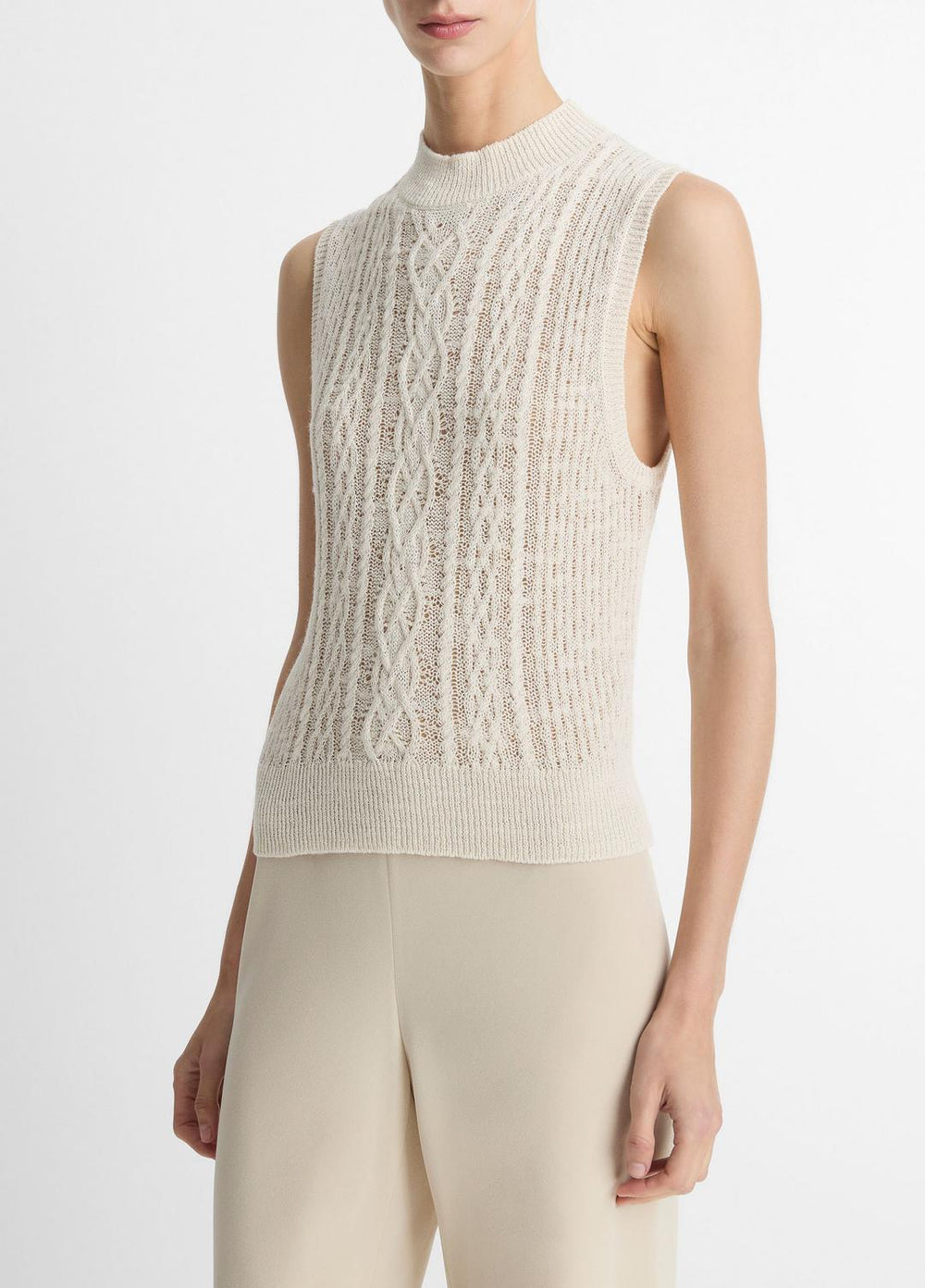 Cable Cotton-Blend Double-Layer Shell in Sweaters - OFF WHITE/GOLD CLIFF