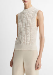 Cable Cotton-Blend Double-Layer Shell in Sweaters - OFF WHITE/GOLD CLIFF