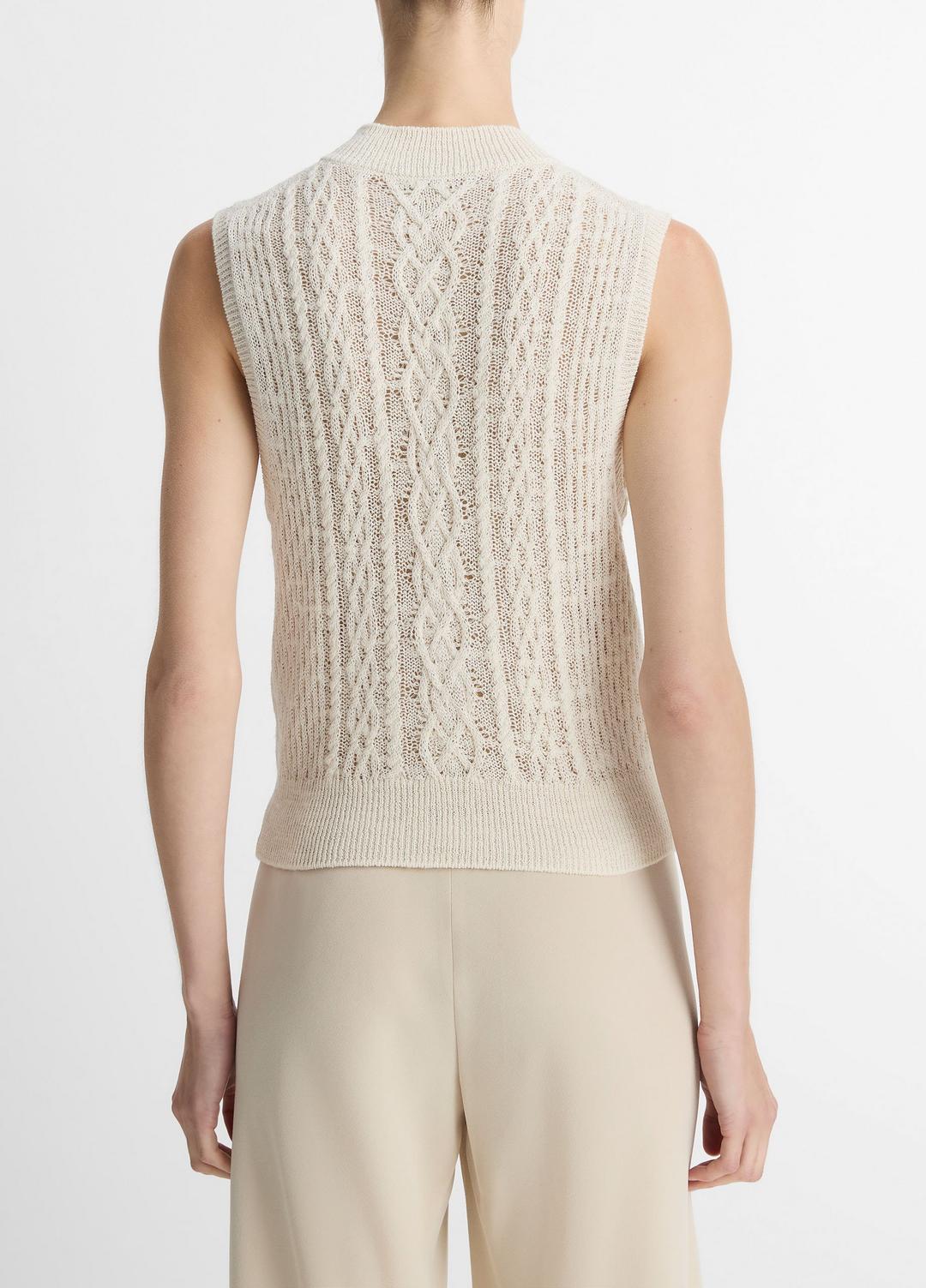 Cable Cotton-Blend Double-Layer Shell in Sweaters - OFF WHITE/GOLD CLIFF