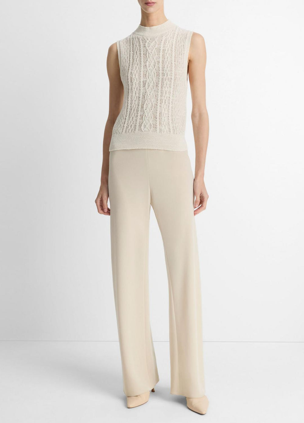 Cable Cotton-Blend Double-Layer Shell in Sweaters - OFF WHITE/GOLD CLIFF