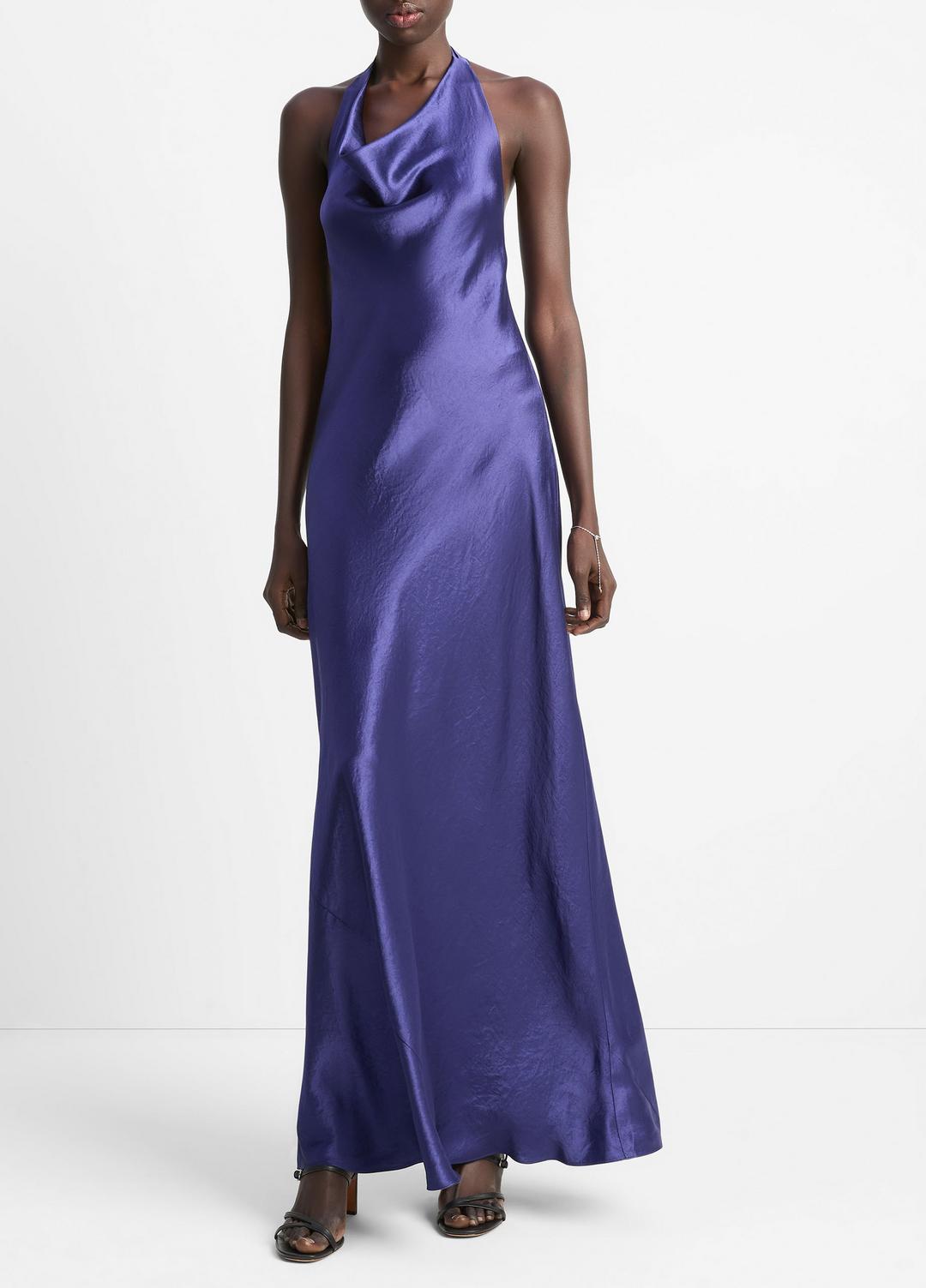 Satin Cowl-Neck Maxi Dress in Dresses & Skirts - DEEP IRIS