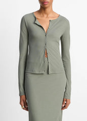 Cotton Crepe Jersey Cardigan in Shirts & Tees - CLAY SAGE
