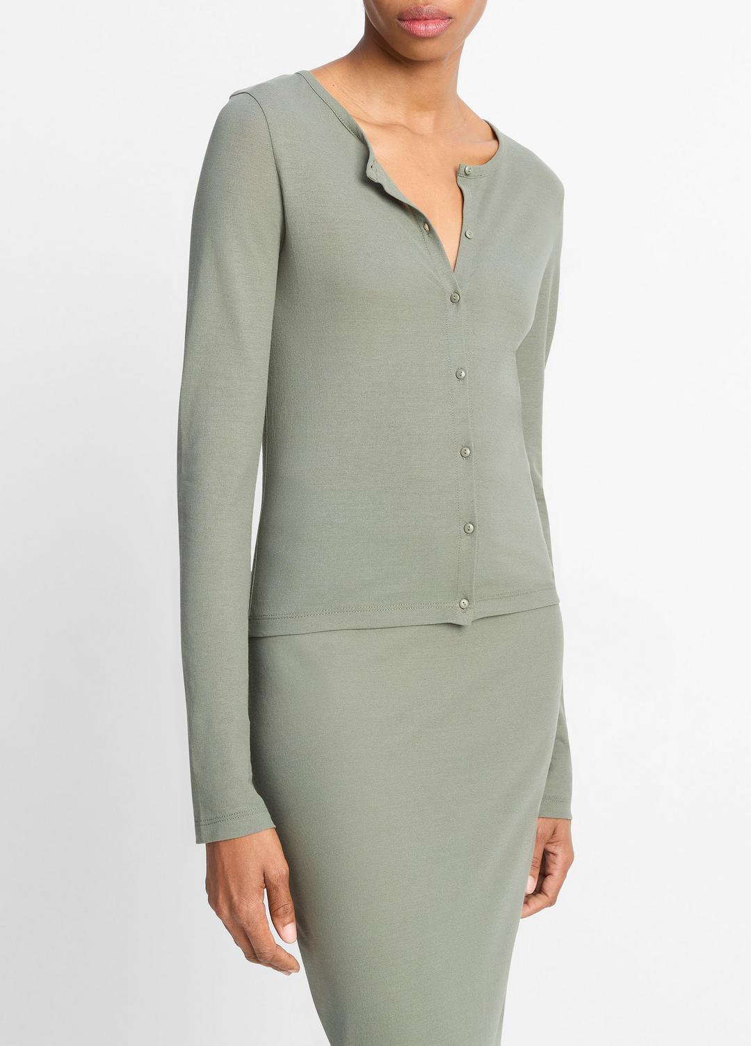 Cotton Crepe Jersey Cardigan in Shirts & Tees - CLAY SAGE