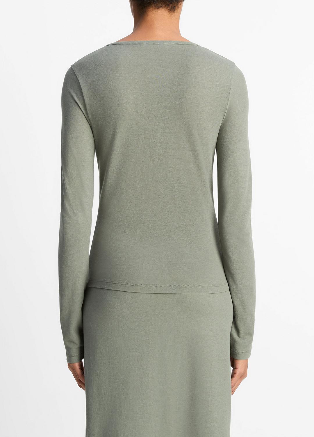Cotton Crepe Jersey Cardigan in Shirts & Tees - CLAY SAGE