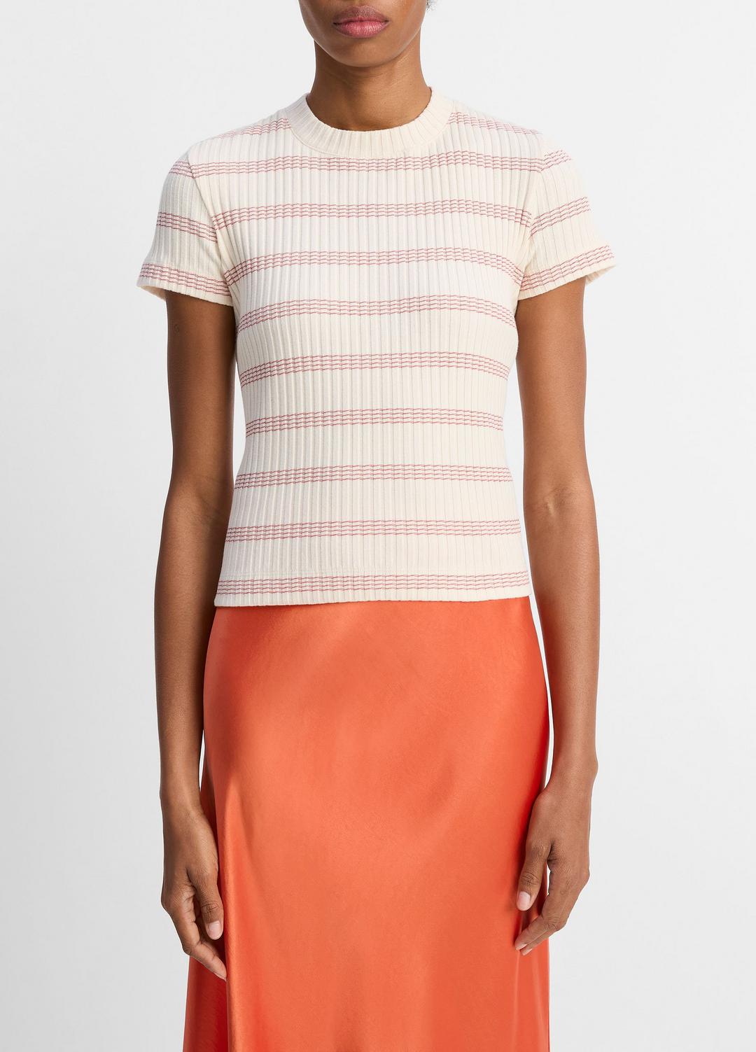 Striped Ribbed Cotton-Blend Top in Shirts & Tees - OAT SHELL COMBO
