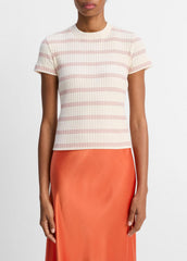 Striped Ribbed Cotton-Blend Top in Shirts & Tees - OAT SHELL COMBO
