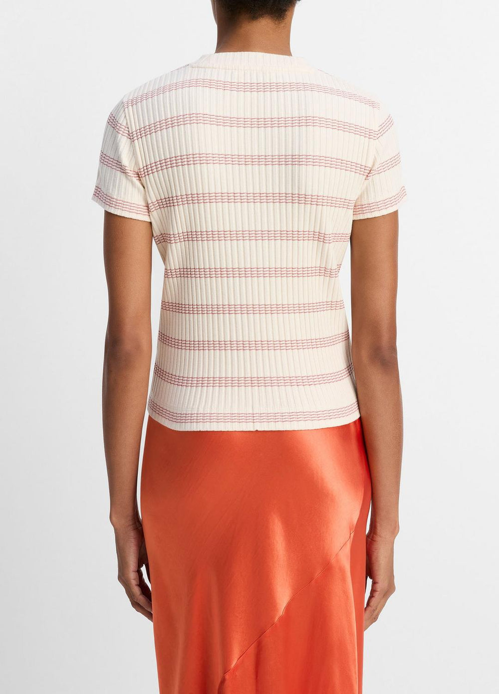 Striped Ribbed Cotton-Blend Top in Shirts & Tees - OAT SHELL COMBO